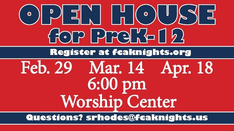 Open House dates Feb 29, Mar 14, April 18 6pm
